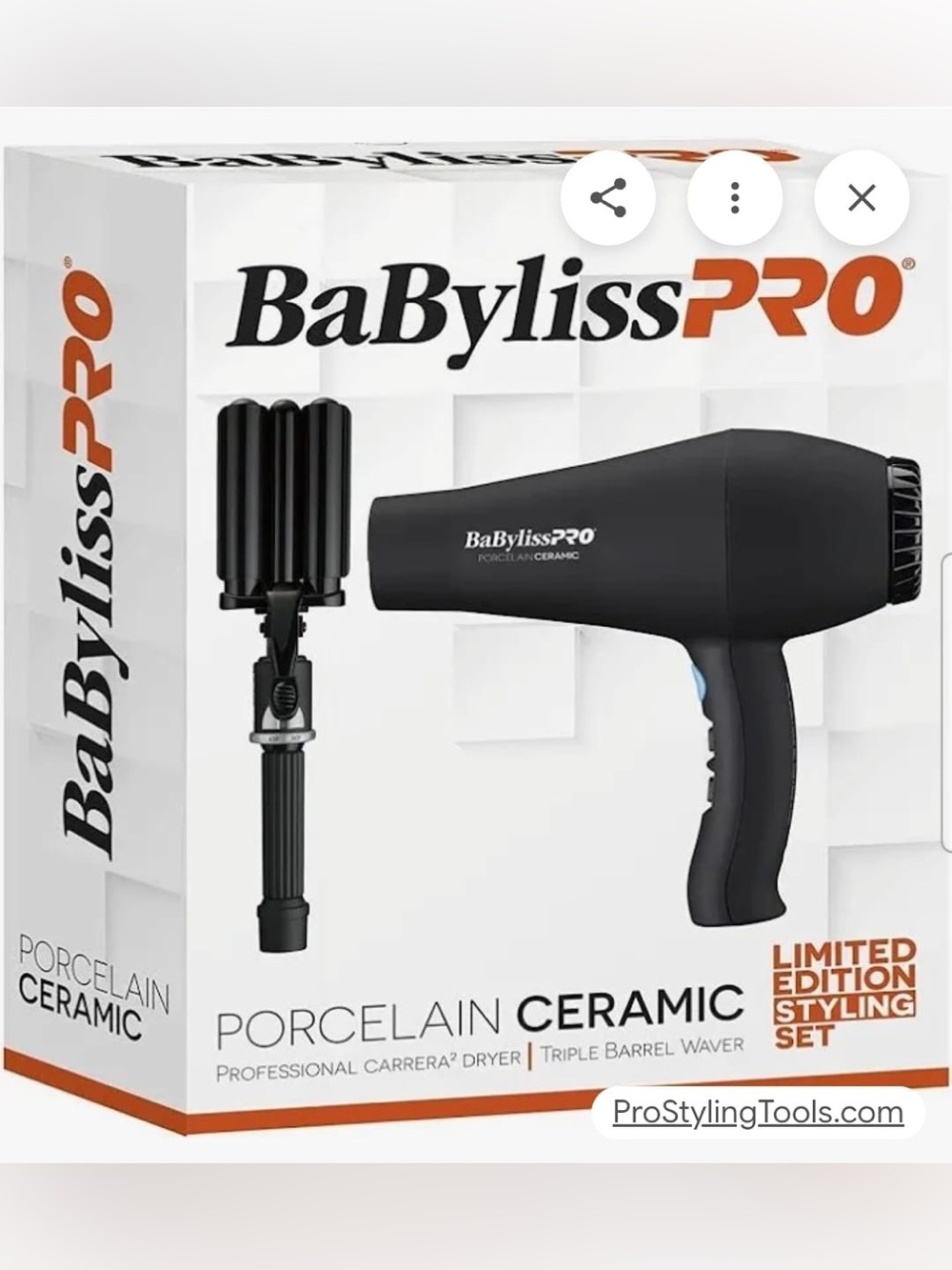 BaBylissPRO Porcelain Ceramic Hair Dryer & Triple Barrel Waver - Black